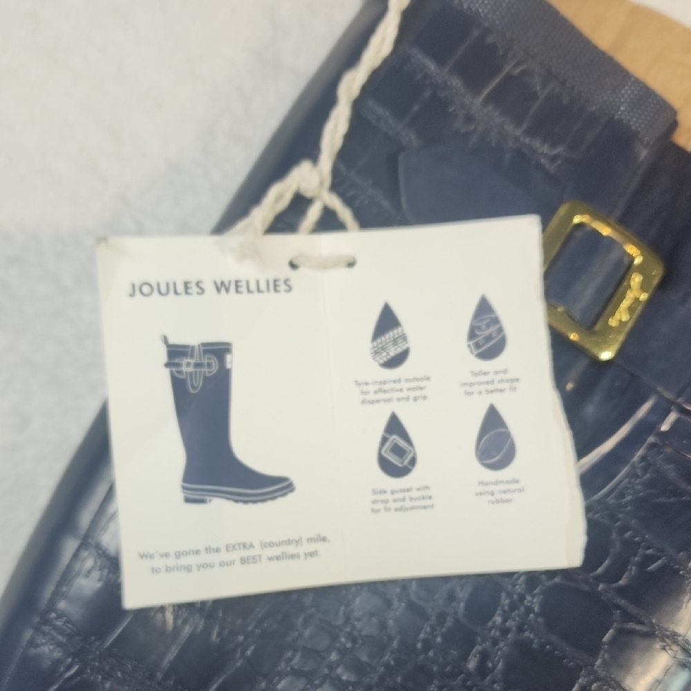 Joules Navy Croc-Embossed Winter Rain Boots - Picture 3 of 7